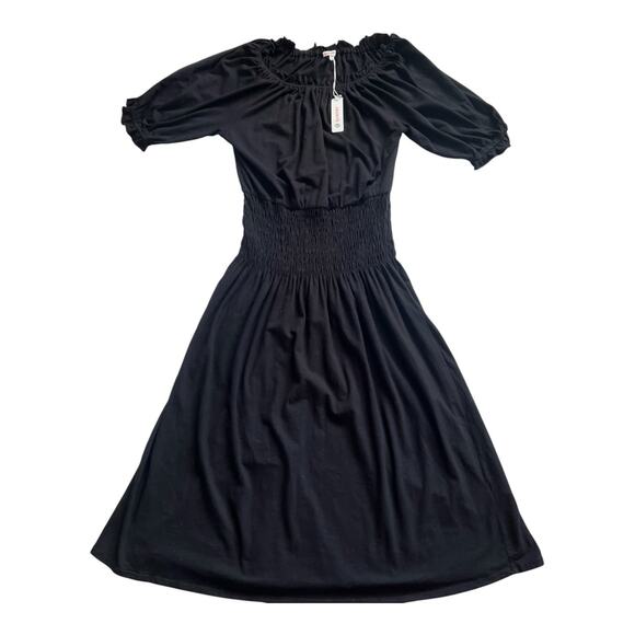 Sundry Smock-Waist Dress Womens Medium Black Midi Pullover Stretch USA NWT - Picture 13 of 13